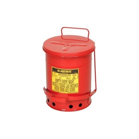 Justrite Justrite 6 Gallon Oily Waste Can, Red - 09100 9100